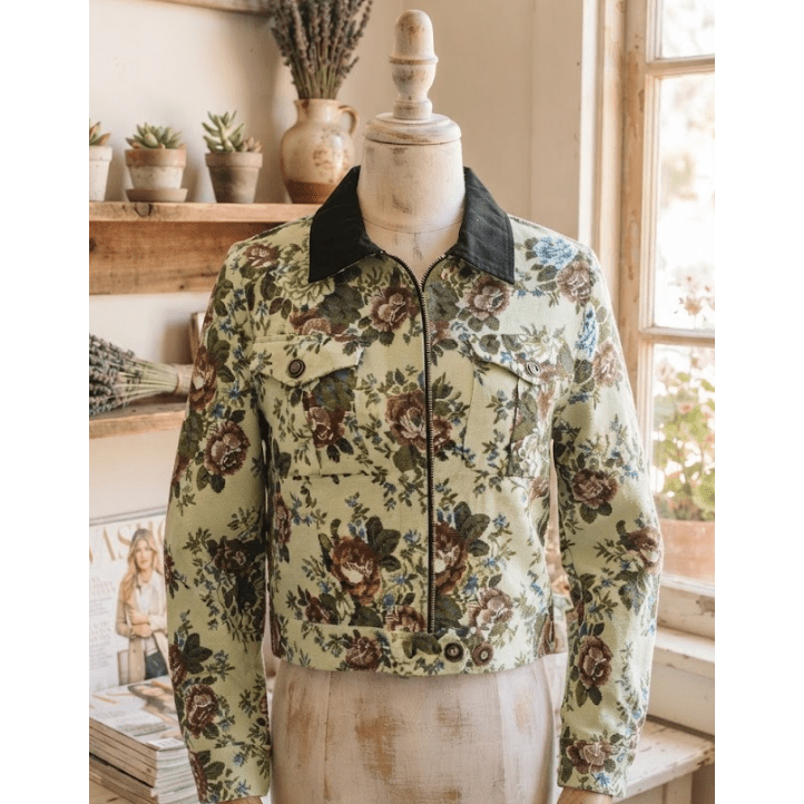 Vivian Floral Print Zip Up Contrast Collared Jacket