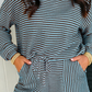 Lola Blue Stripe Textured Knit Long Sleeve Top Elastic Waist Shorts Casual Outfit