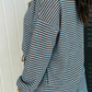 Lola Blue Stripe Textured Knit Long Sleeve Top Elastic Waist Shorts Casual Outfit