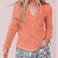 Hayley Orange V Neck Ribbed Stitched Detail Long Sleeve Top