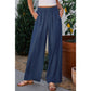 Simmi Sail Blue Side Pockets Frilled Smocked High Waist Wide Leg Jeans