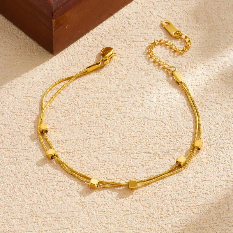 Golden Geometric Accent Layered Bracelet