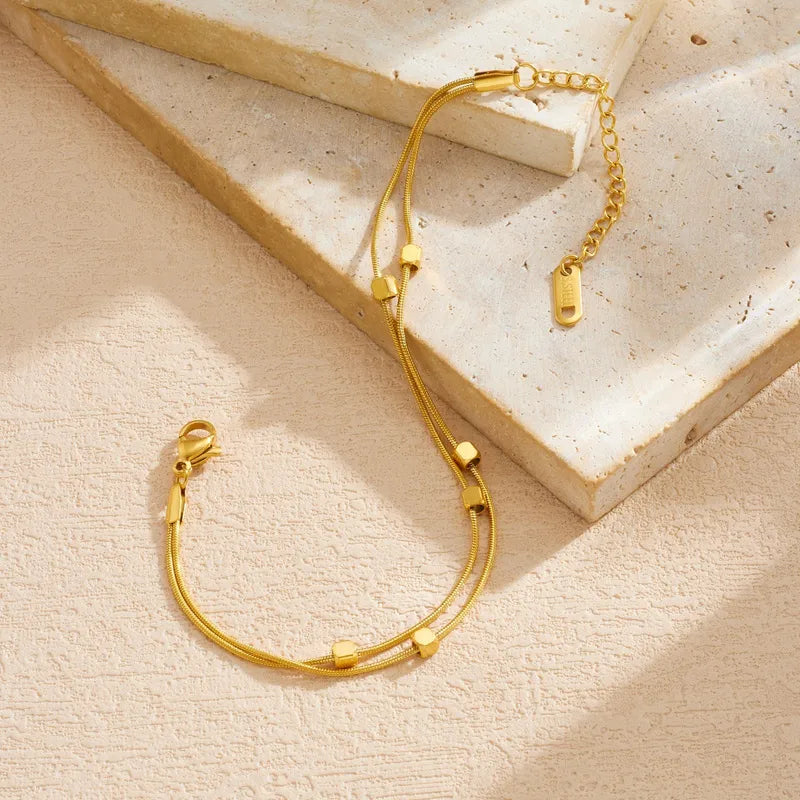Golden Geometric Accent Layered Bracelet