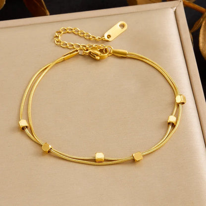 Golden Geometric Accent Layered Bracelet