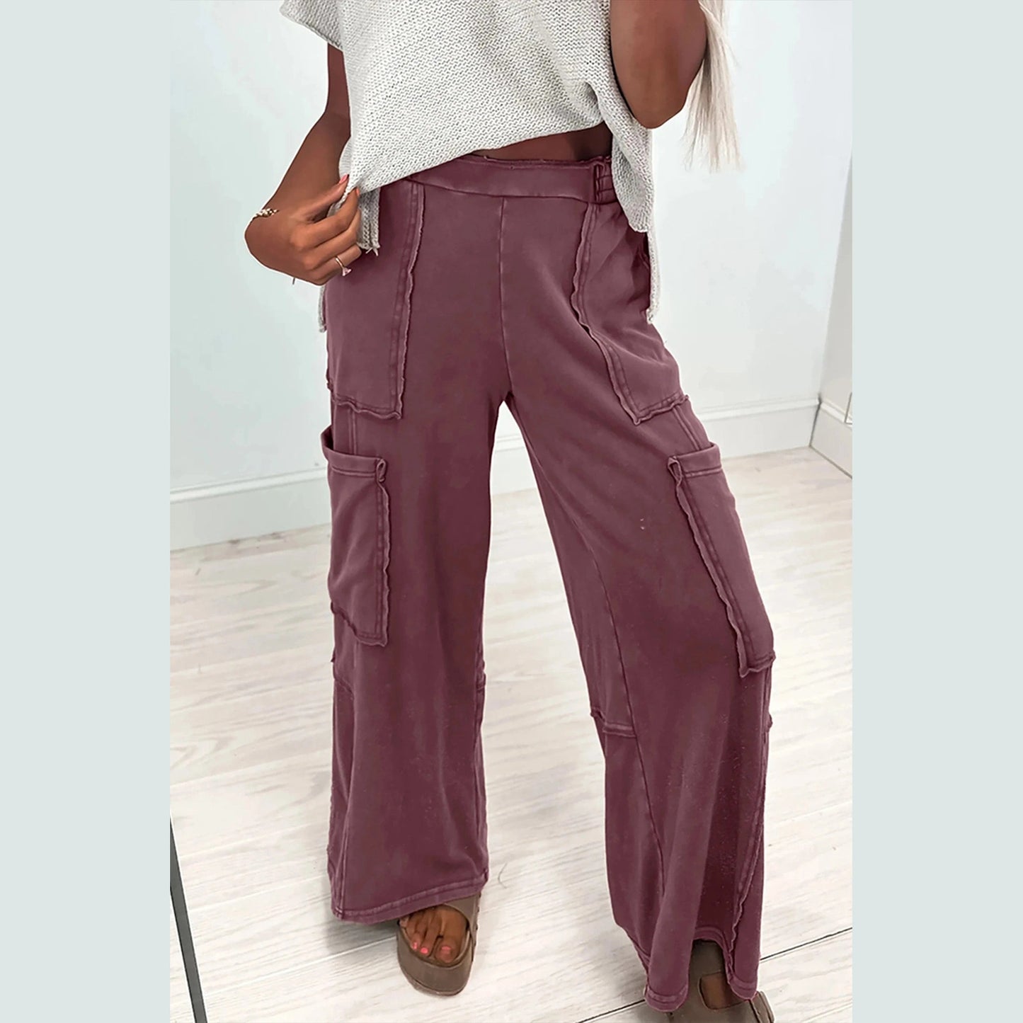 Tonisha  Red Mineral Wash Cargo Patched Pocket Utility Sweatpants