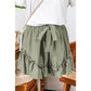 Andrea Laurel Green Textured Tie Waist Ruffle Hem Shorts