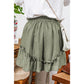 Andrea Laurel Green Textured Tie Waist Ruffle Hem Shorts