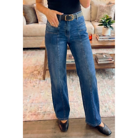 Alyssa Sky Blue Tailored Seam Detail Shift Jeans