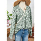 Adelynne Green Polka Dot Print Button Front V Neck Blouse