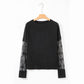 Alyse Black Bow Textured Patchwork Long Sleeve Tee