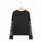 Alyse Black Bow Textured Patchwork Long Sleeve Tee