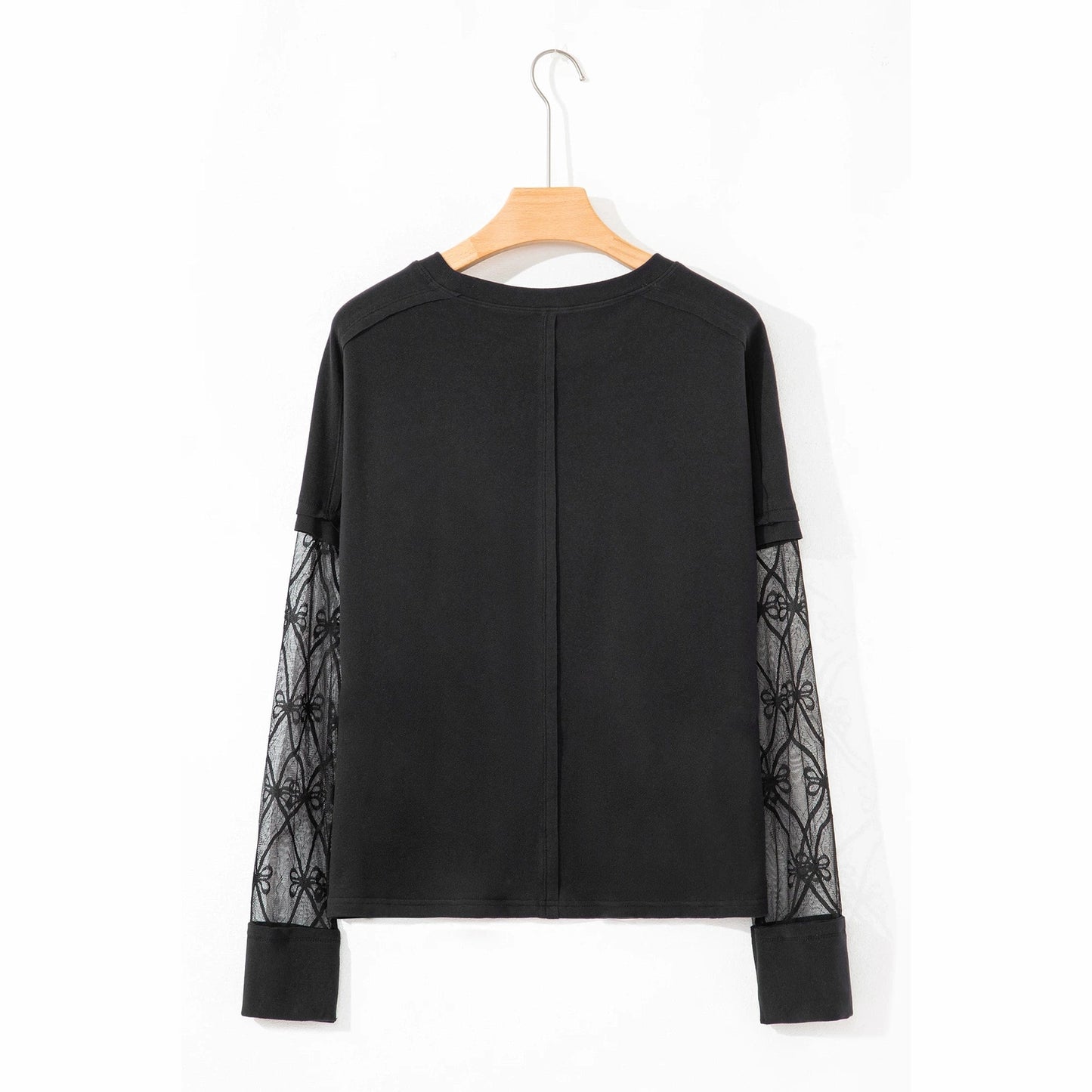 Alyse Black Bow Textured Patchwork Long Sleeve Tee