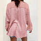 Desarae Pink Exposed Seam Patchwork Bubble Sleeve Waffle Knit Top