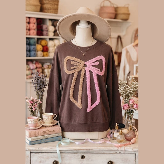 Kitty Terry Bow Pattern Drop Shoulder Sweatshirt