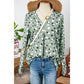 Adelynne Green Polka Dot Print Button Front V Neck Blouse