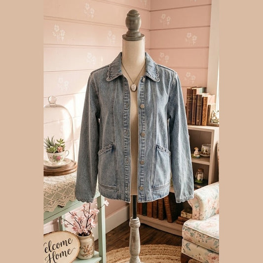 Jodi Scallop Trim Collar Patched Pocket Button Up Denim Jacket