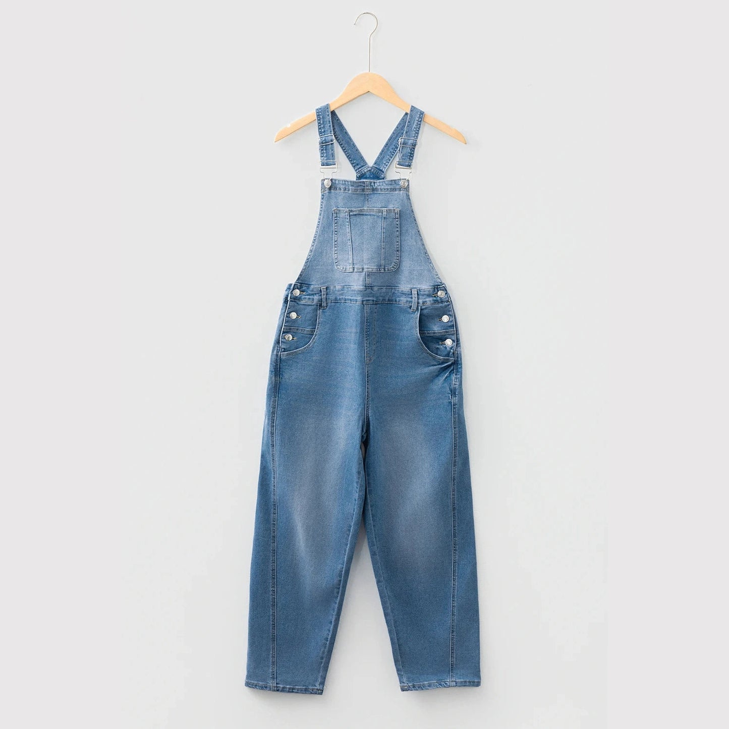 Abbie Dusk Blue Adjustable Buckle Barrel Denim Overalls