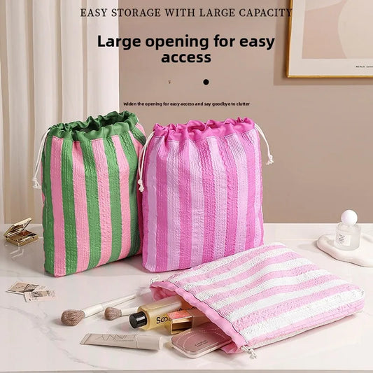 Adalyn Striped Travel Pouches for Makeup & Daily Essentials  - 6 Colors