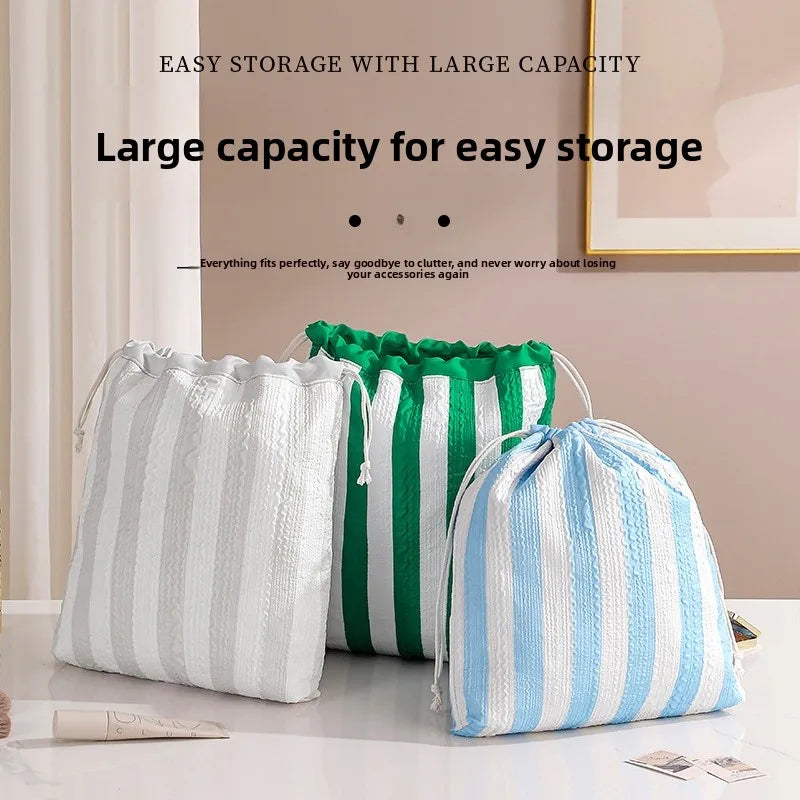 Adalyn Striped Travel Pouches for Makeup & Daily Essentials  - 6 Colors