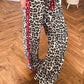 Addy Red Contrast Detail Tie Waist Leopard Print Casual Pants