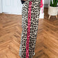 Addy Pink Contrast Detail Tie Waist Leopard Print Casual Pants