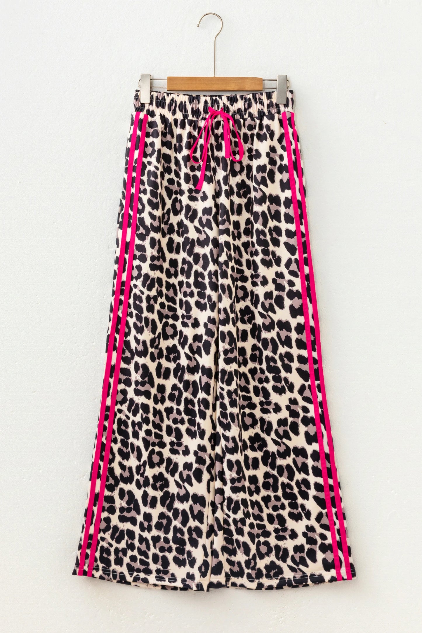 Addy Pink Contrast Detail Tie Waist Leopard Print Casual Pants