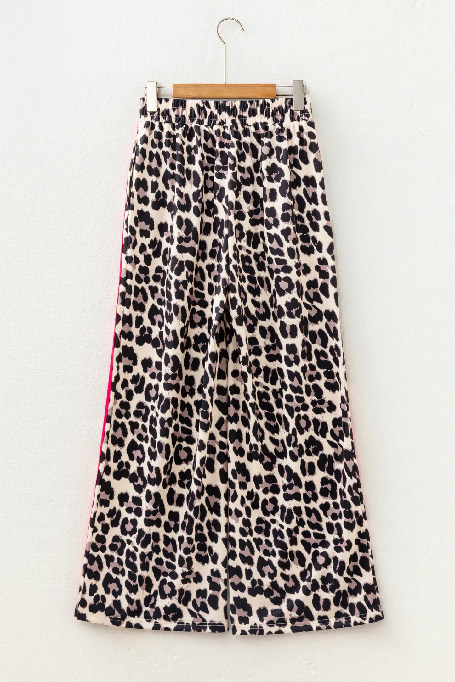 Addy Pink Contrast Detail Tie Waist Leopard Print Casual Pants