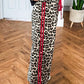 Addy Red Contrast Detail Tie Waist Leopard Print Casual Pants
