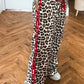 Addy Red Contrast Detail Tie Waist Leopard Print Casual Pants