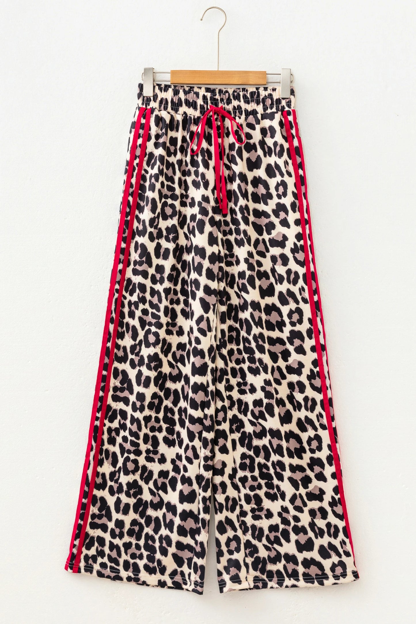 Addy Red Contrast Detail Tie Waist Leopard Print Casual Pants
