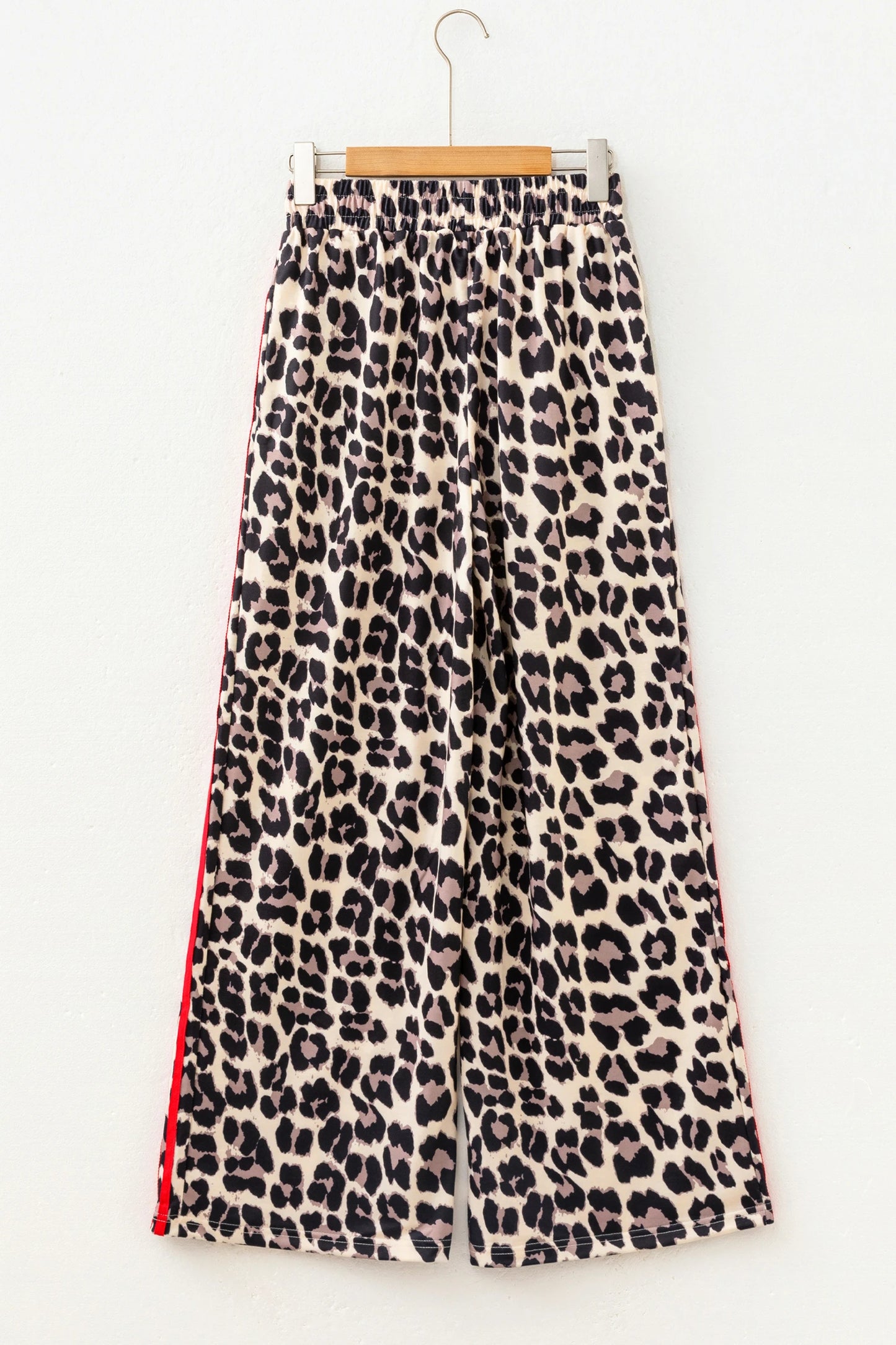 Addy Red Contrast Detail Tie Waist Leopard Print Casual Pants