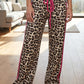 Addy Pink Contrast Detail Tie Waist Leopard Print Casual Pants