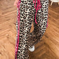Addy Pink Contrast Detail Tie Waist Leopard Print Casual Pants