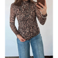 Adela Khaki Leopard High Neck Long Sleeve Western Slim Top