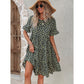 Adele Green Flounce Sleeve Ruffle Hem Dress