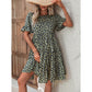 Adele Green Flounce Sleeve Ruffle Hem Dress