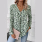 Adelynne Green Polka Dot Print Button Front V Neck Blouse