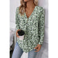 Adelynne Green Polka Dot Print Button Front V Neck Blouse