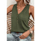 Adilynn Jungle Green Half Button V Neck Patched Pocket Tank Top