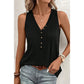 Adilynn Black  Half Button V Neck Patched Pocket Tank Top