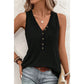 Adilynn Black  Half Button V Neck Patched Pocket Tank Top