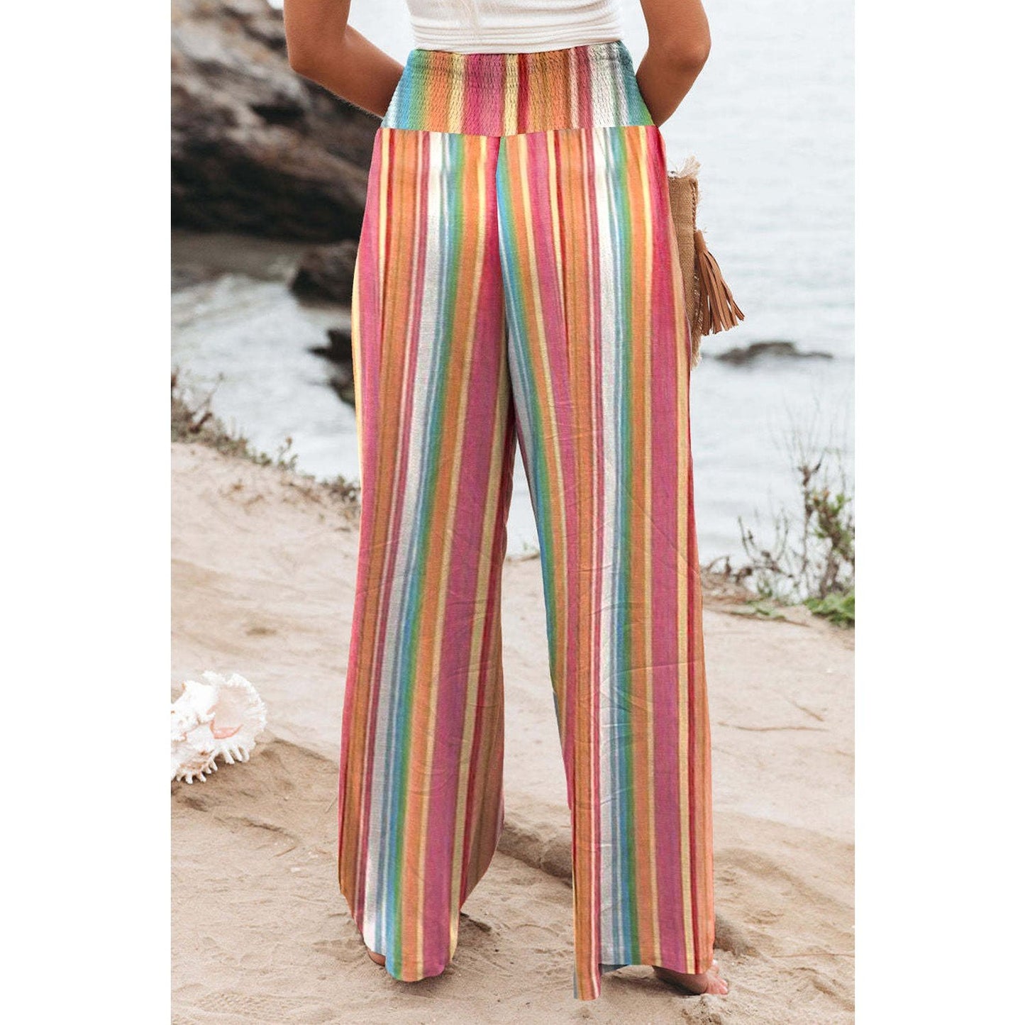 Adina Multicolor Striped Smocked High Waist Wide Leg Pants - S to 3X