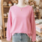SALE!!!  Maureen Pink Horizontal Ribbed Exposed Seam Detail Drop Shoulder Baggy Pullover