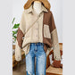 Ava Grace Khaki Houndstooth Color Contrast Textured Patchwork Loose Shacket