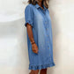 Agatha Chambray Button Up Ruffle Dress