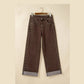 Aiden Coffee Studded Detail Straight Leg Casual Loose Jeans