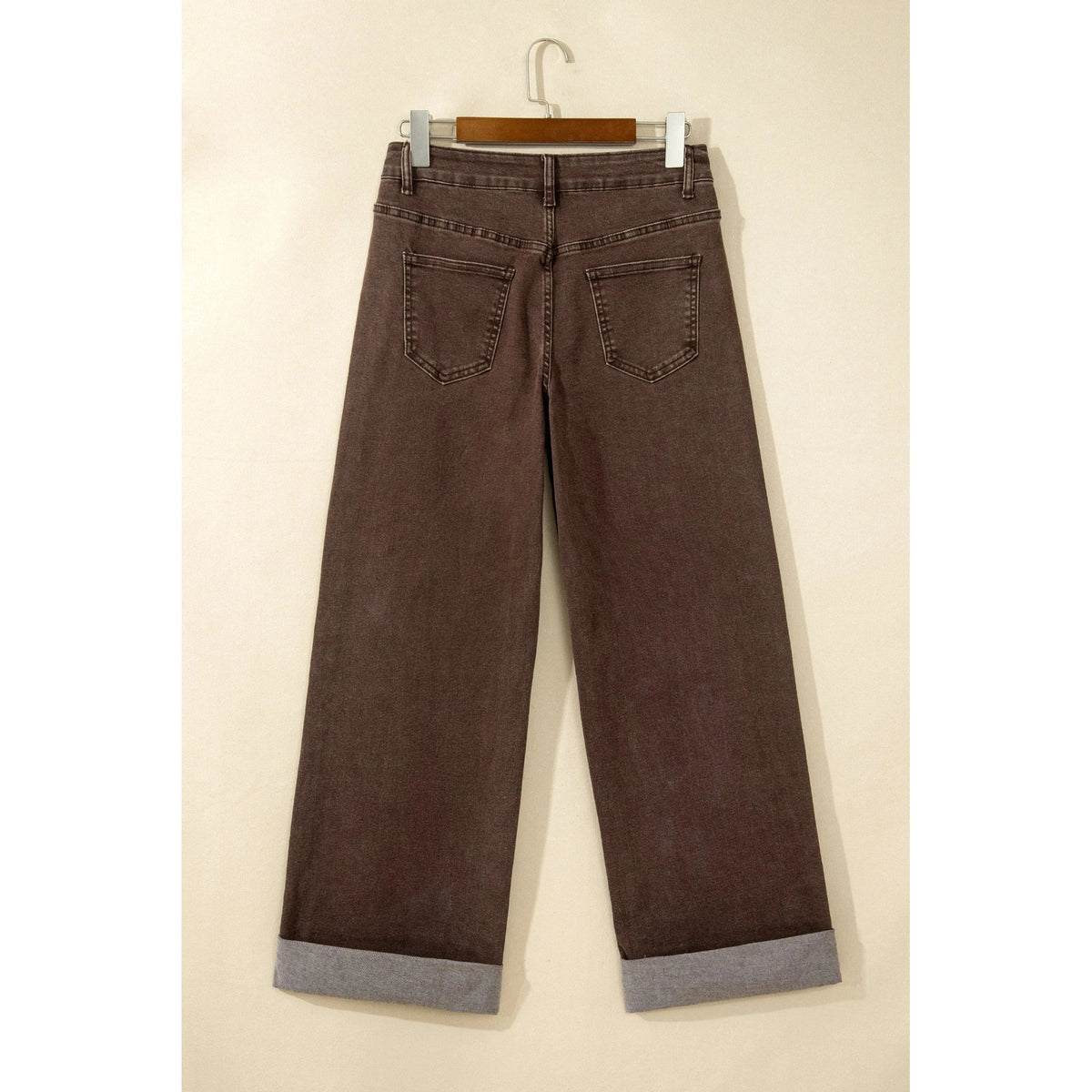 Aiden Coffee Studded Detail Straight Leg Casual Loose Jeans