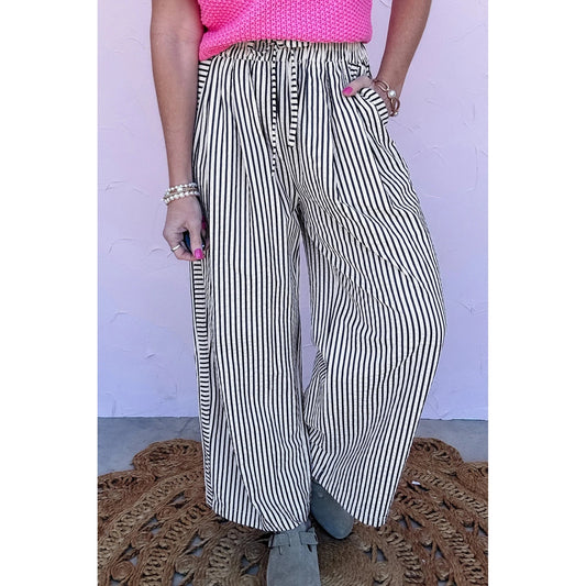 Albie Black Stripe Wide Leg Casual Pants