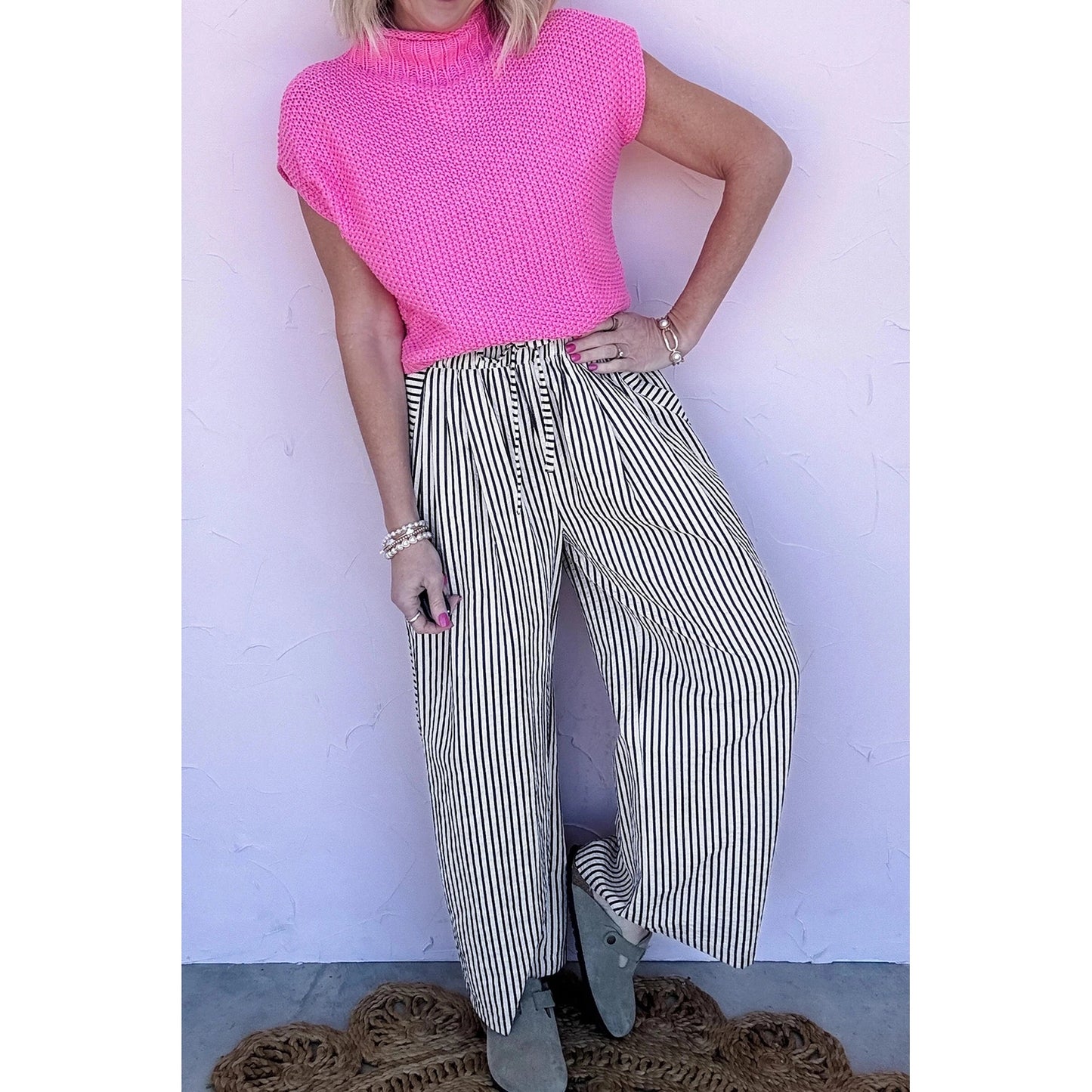 Albie Black Stripe Wide Leg Casual Pants