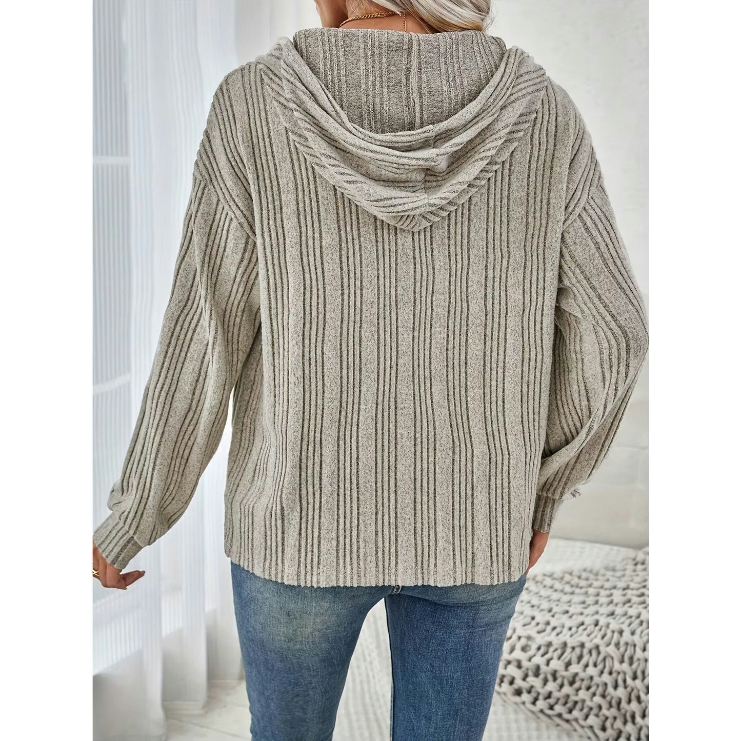 Alec Khaki Loose Fit Ribbed Hoodie